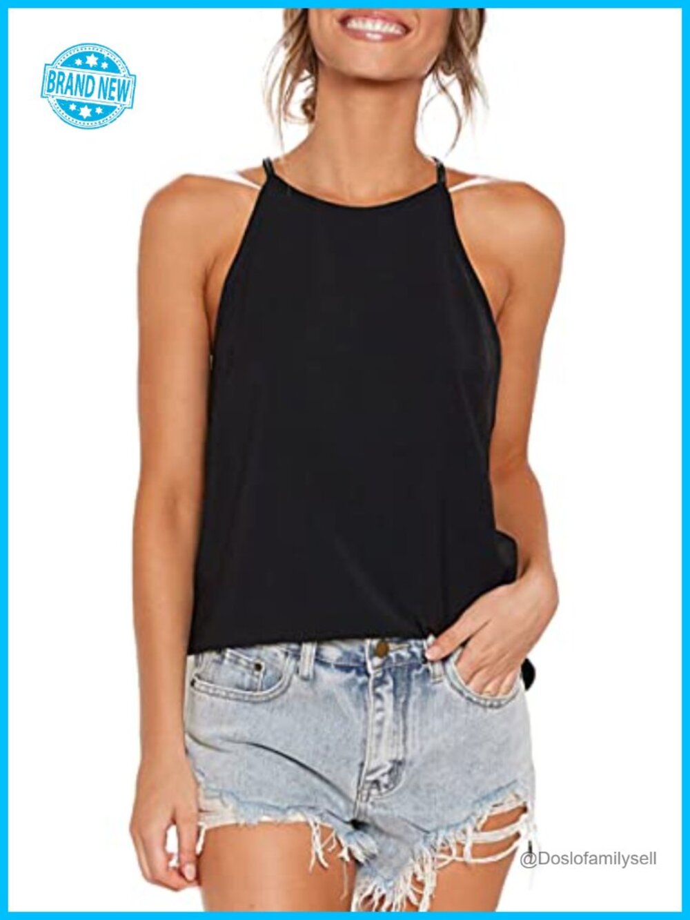 LouKeith Womens Halter Tank Top Cotton Spandex Sleeveless Summer Tee